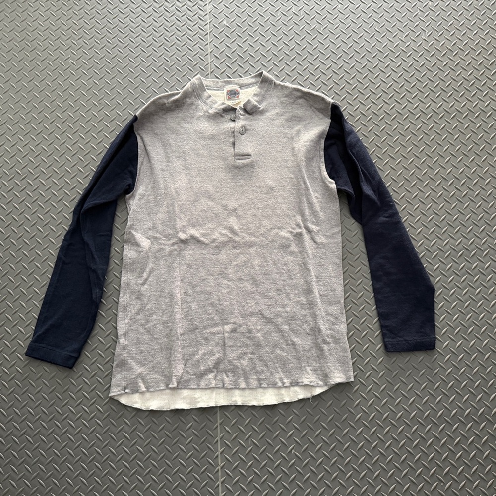 Ebbets Field Flannels Gray and Navy Long Sleeve Tee